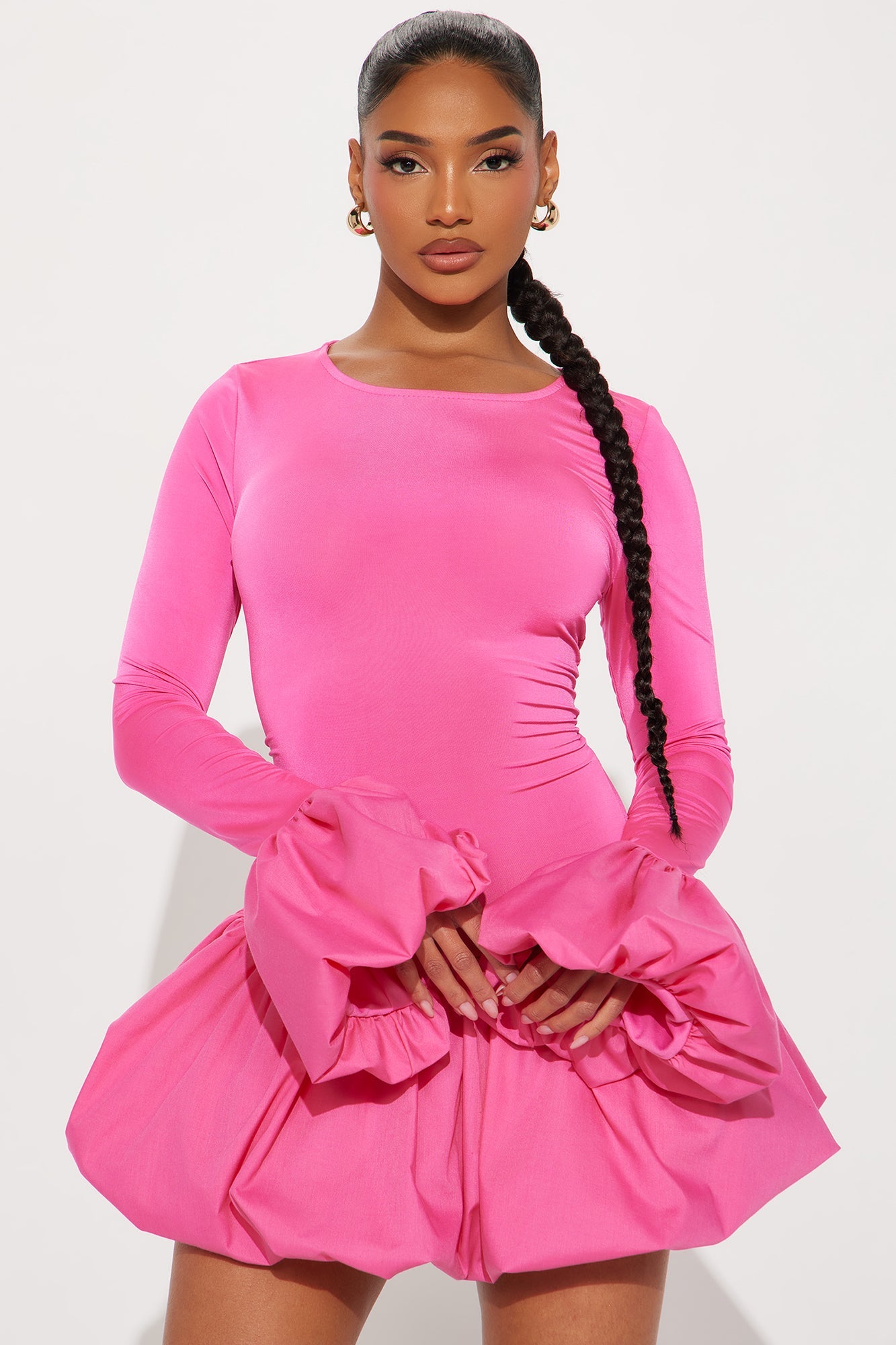 Jillian Puff Sleeve Bubble Mini Dress - Fuchsia