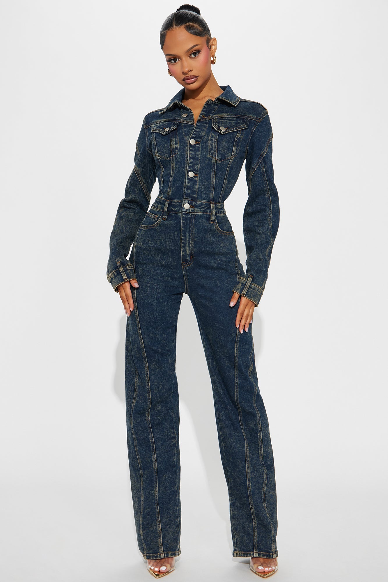 Downtown Vibe Denim Jumpsuit - Dark Wash