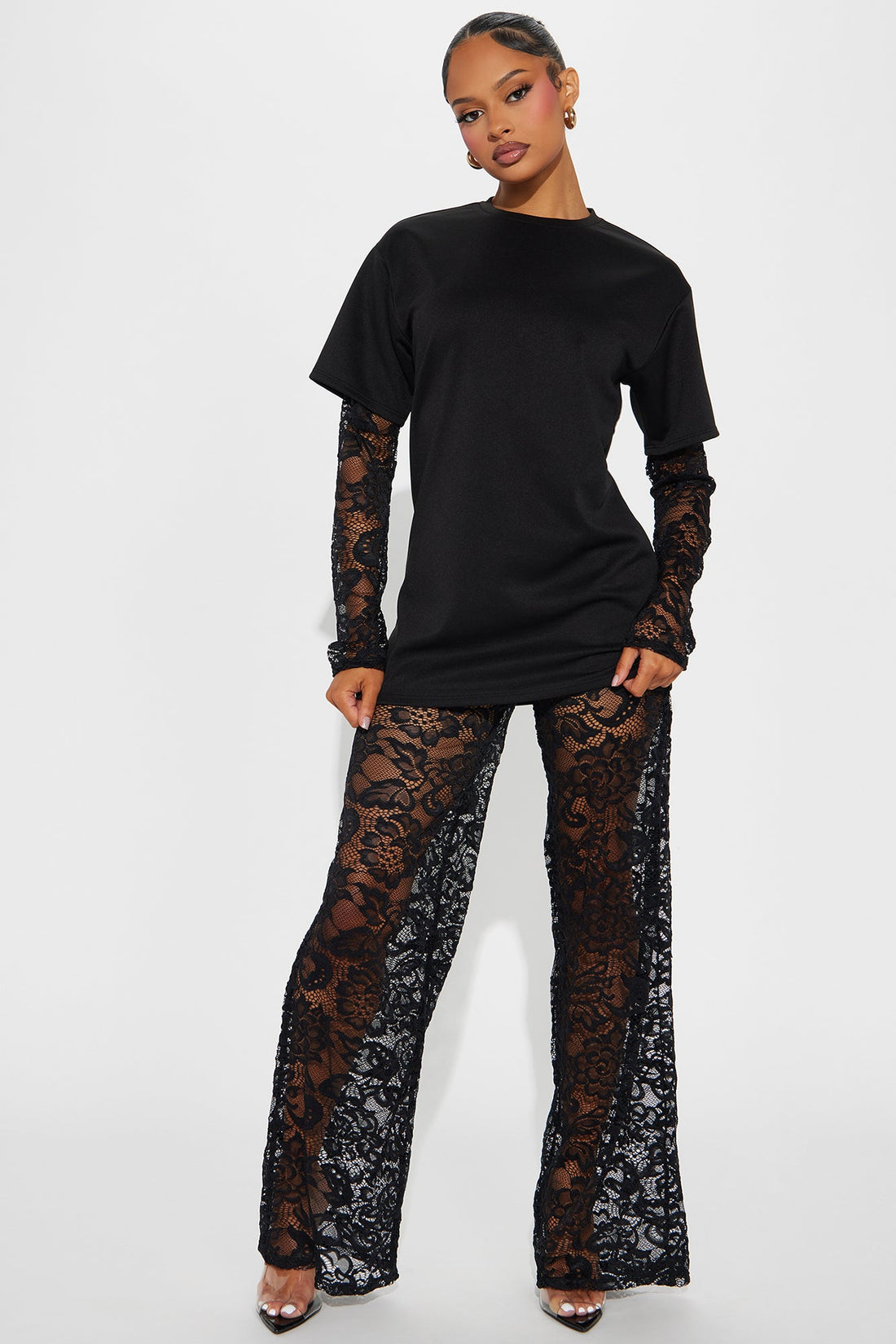 NYC Vibe Lace Pant Set - Black