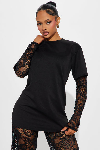 NYC Vibe Lace Pant Set - Black