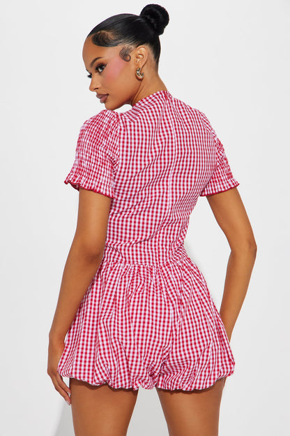 Garden Picnic Gingham Bubble Romper - Red/combo