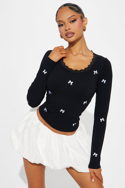 Sweet Moments Seamless Bow Top - Black