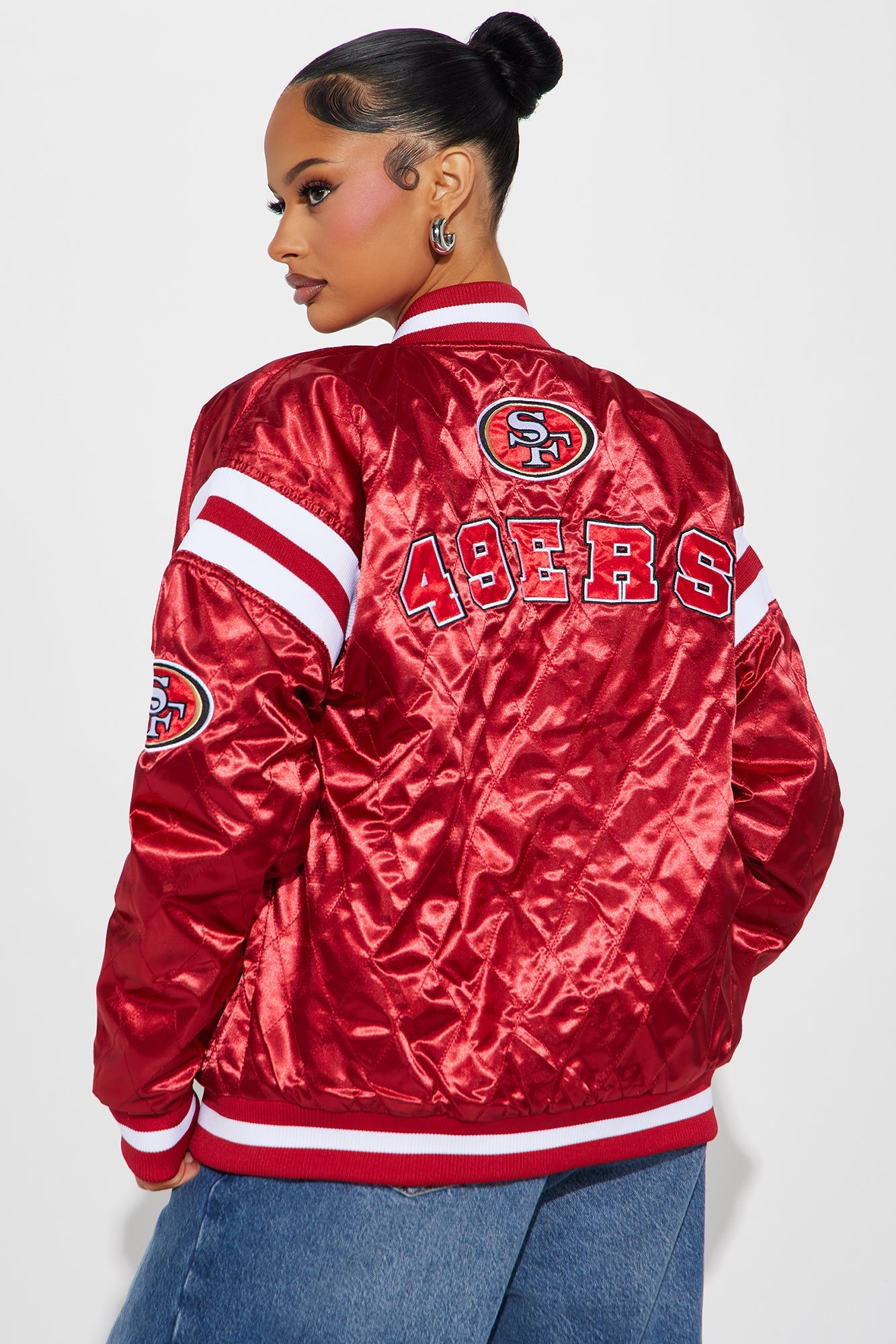 49ers Quilted Bomber Jacket - Red