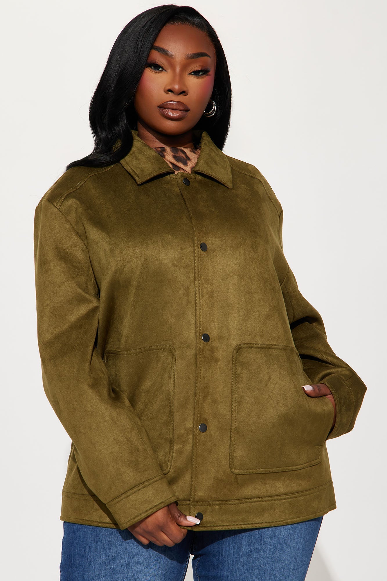 The Brielle Faux Suede Jacket - Olive