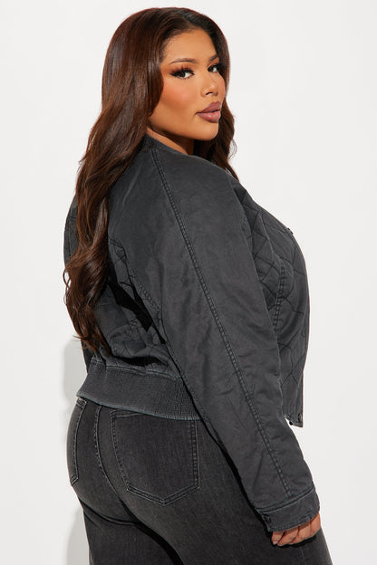 Mara Quilted Washed Bomber Jacket - Black