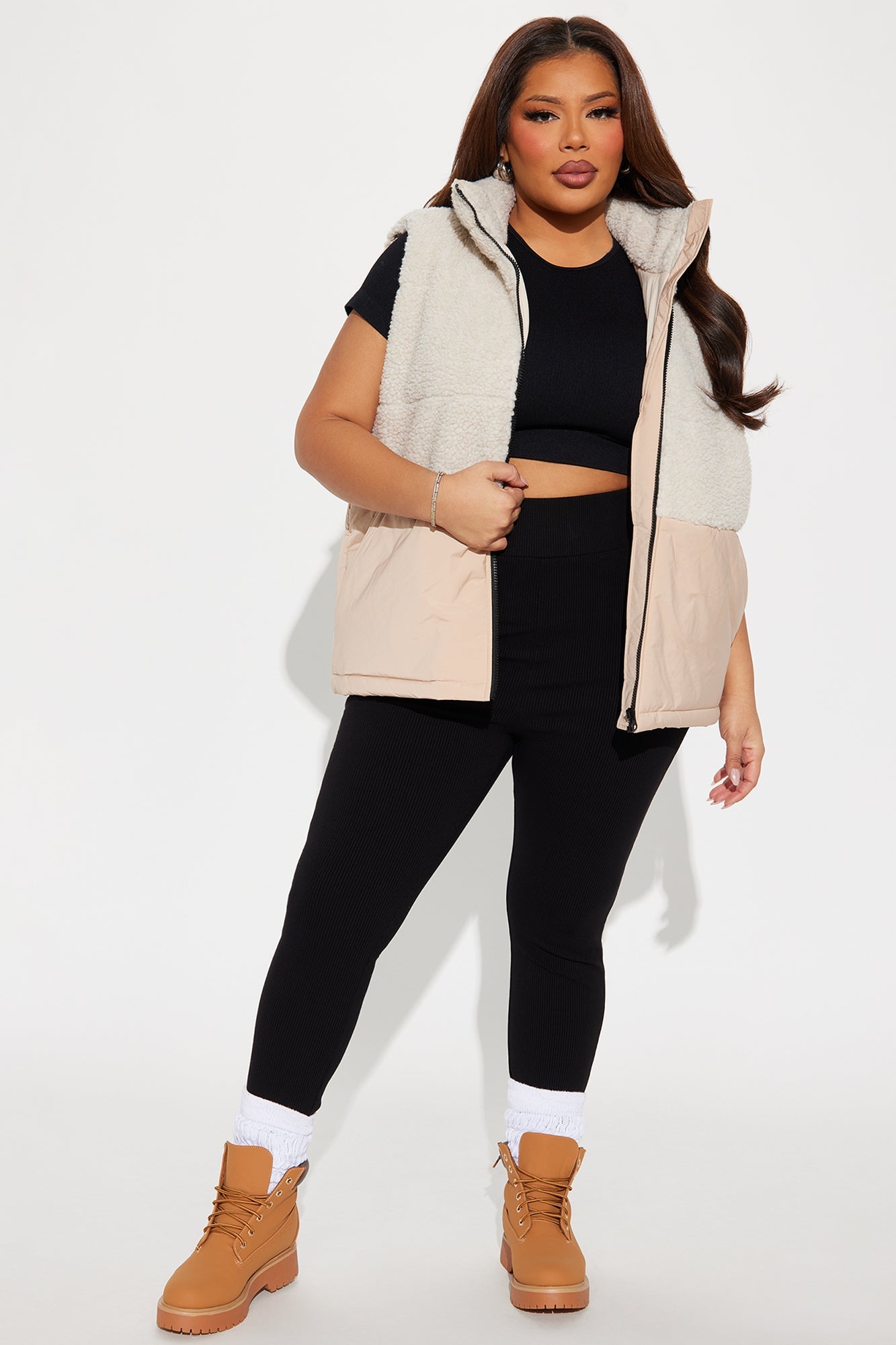 Find Me In The Clouds Sherpa Vest - Tan