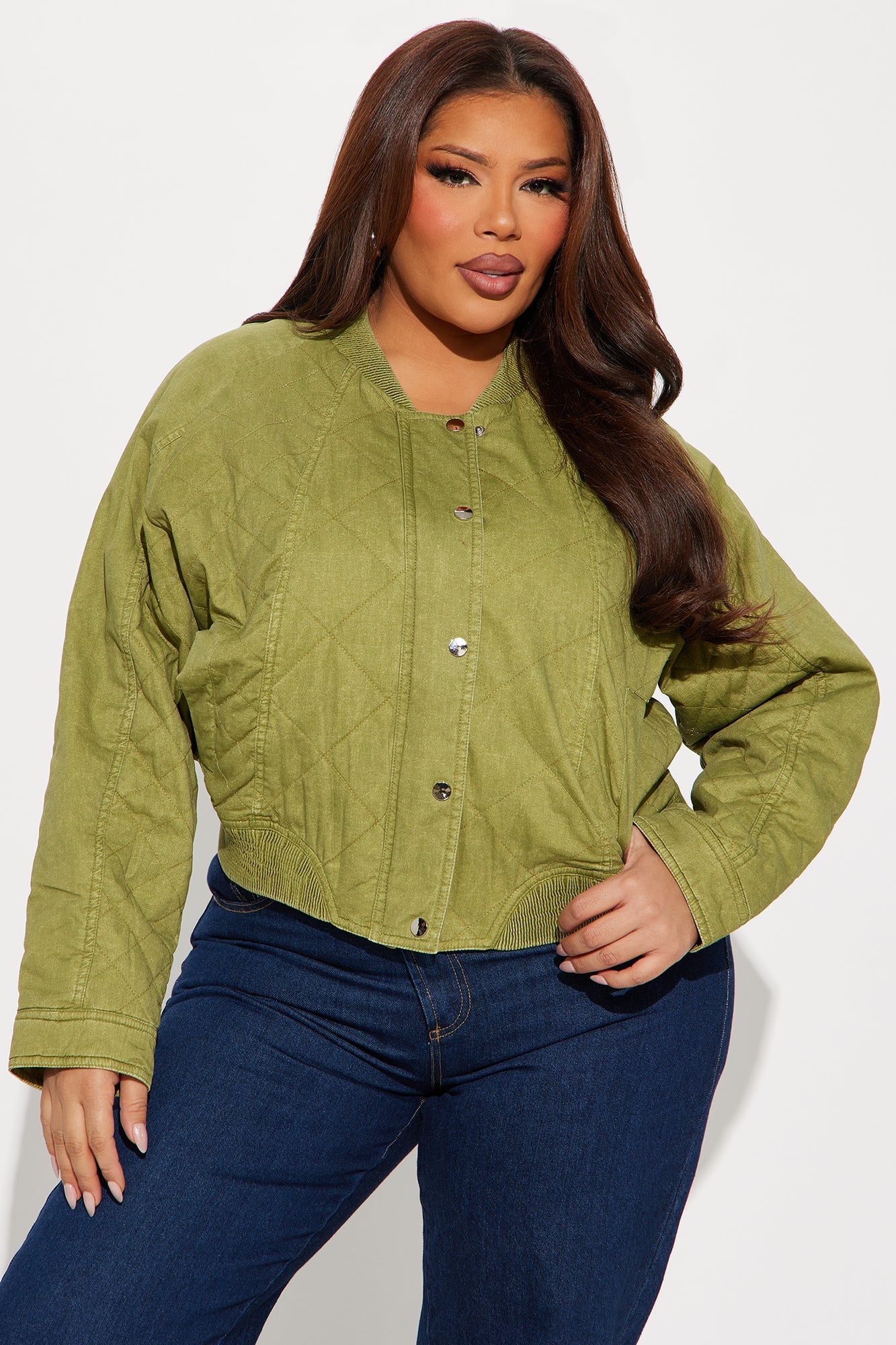 Mara Quilted Washed Bomber Jacket - Olive