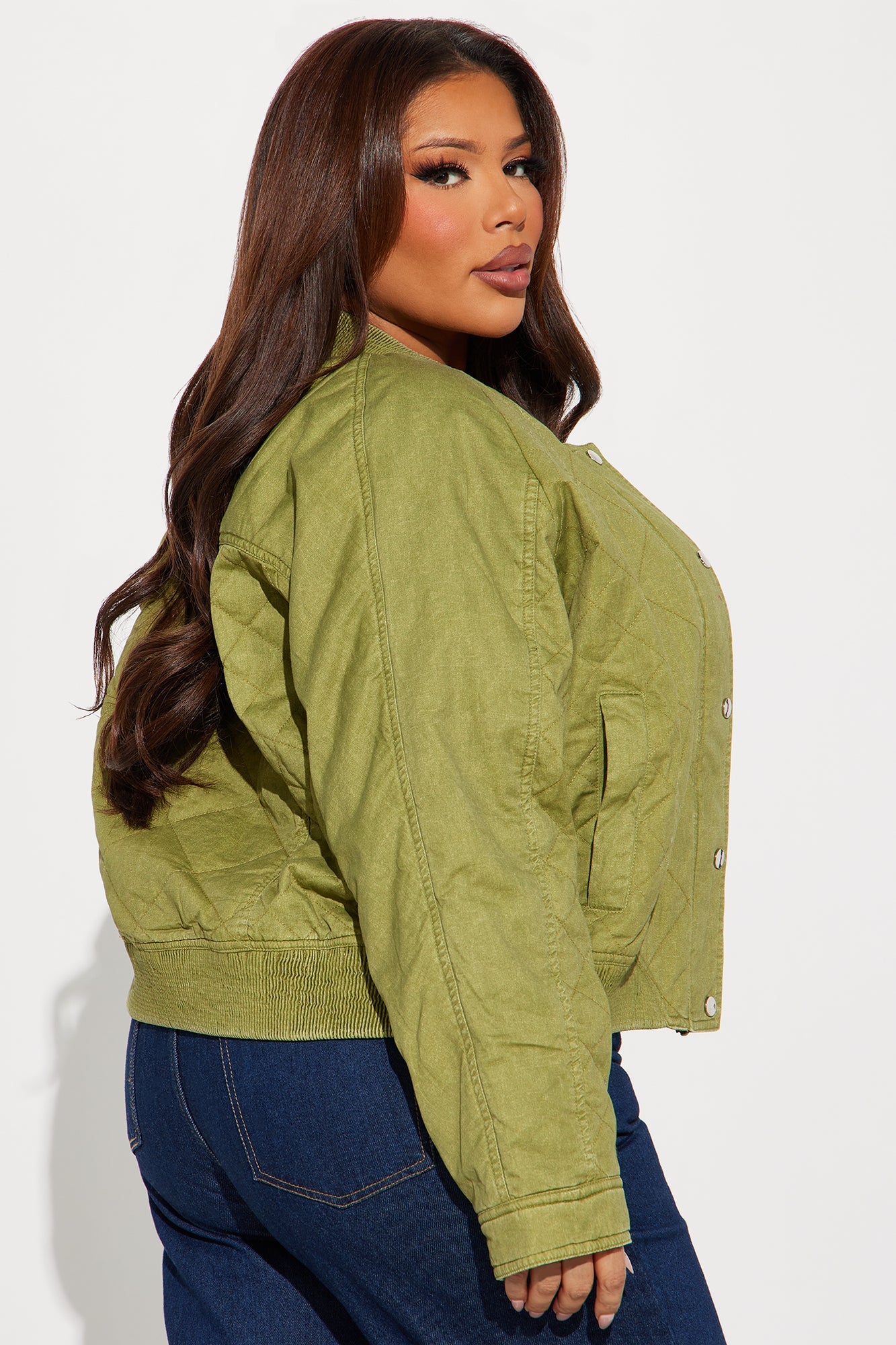 Mara Quilted Washed Bomber Jacket - Olive