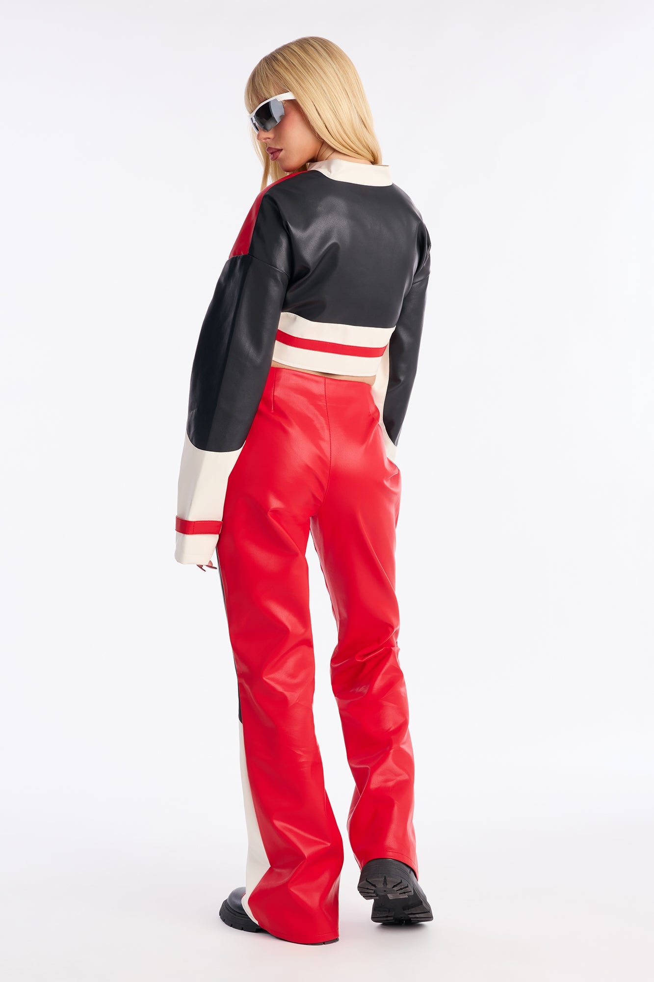 Fast Track Babe Faux Leather Pant Set - Red/combo