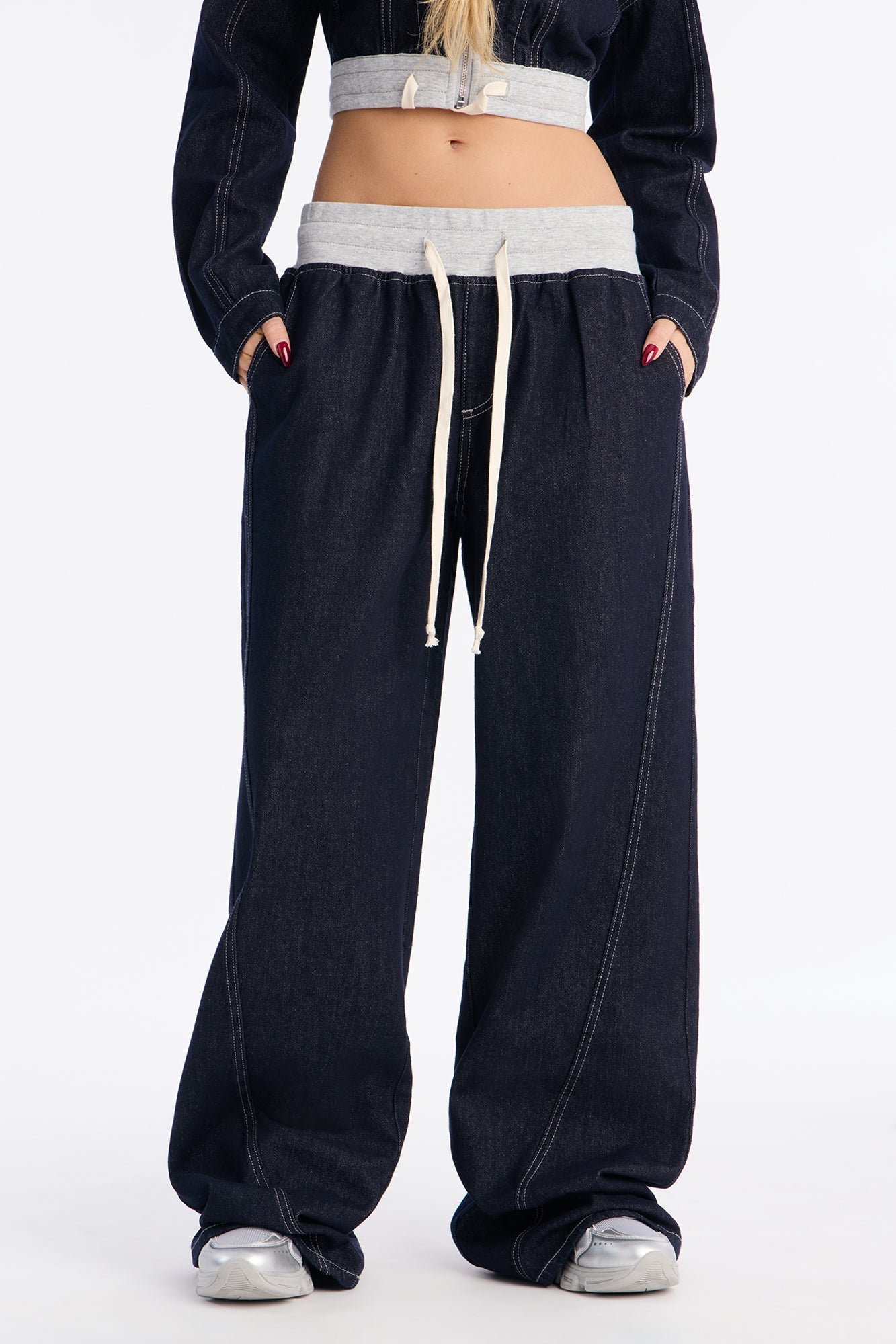 Sheffield Drawstring Baggy Jeans - Dark Denim