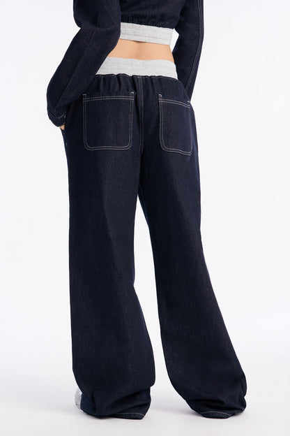 Sheffield Drawstring Baggy Jeans - Dark Denim