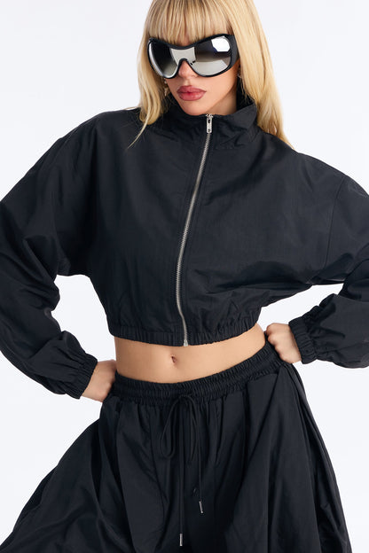 Midnight Drift Extreme Wide Leg Windbreaker Set - Black