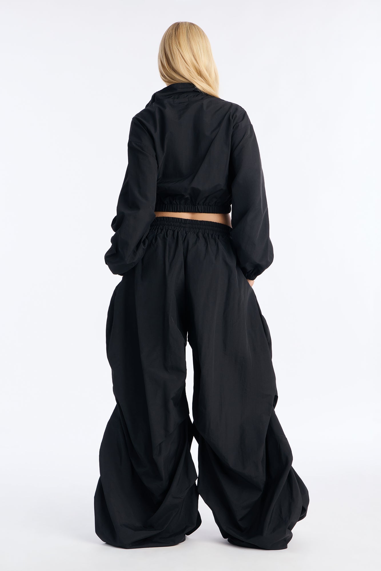 Midnight Drift Extreme Wide Leg Windbreaker Set - Black