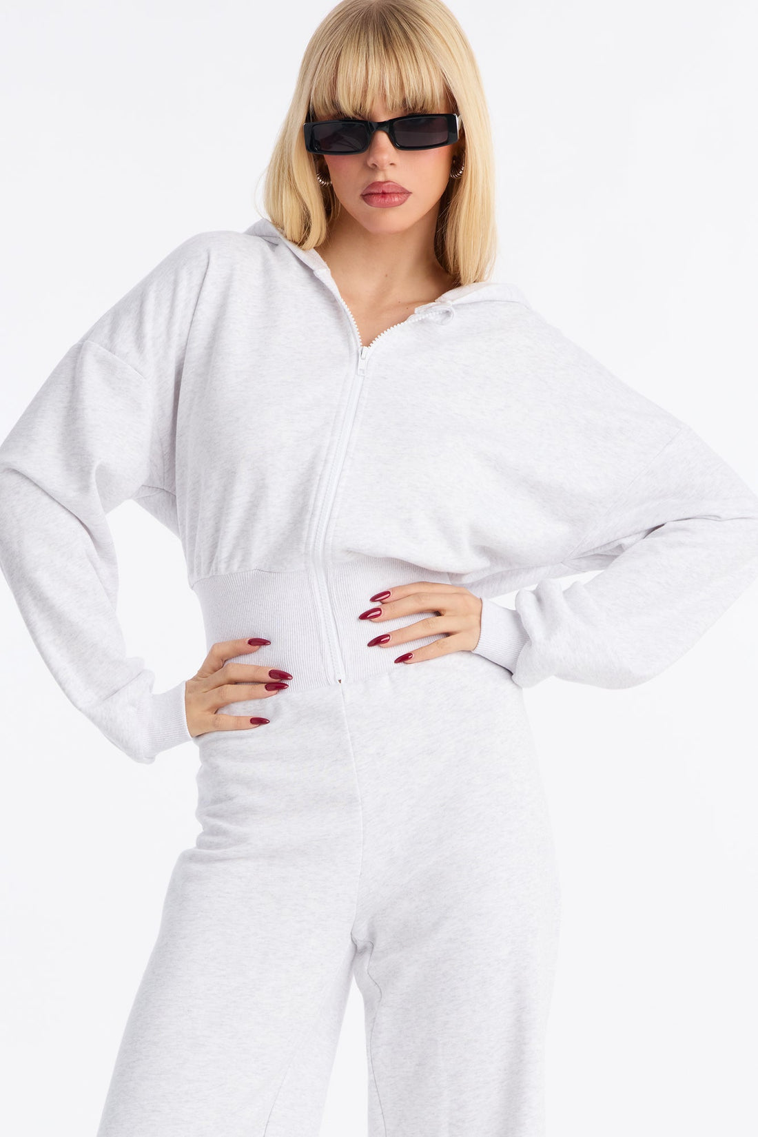 Halley Hooded Jogger Jumpsuit - Heather Grey