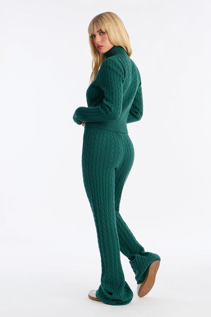 Caroline Mock Neck Cable Sweater Pant Set - Hunter