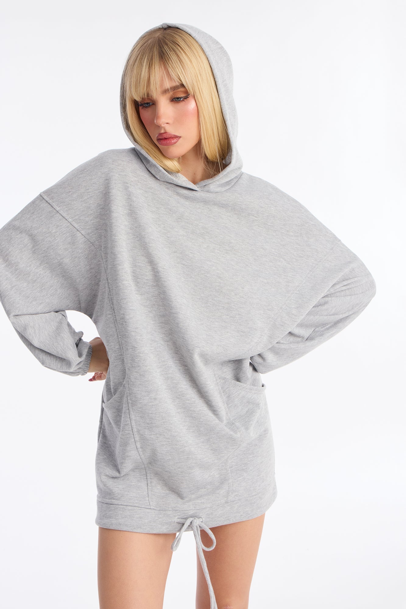 Run This Town Hoodie Sweatshirt Mini Dress - Heather Grey