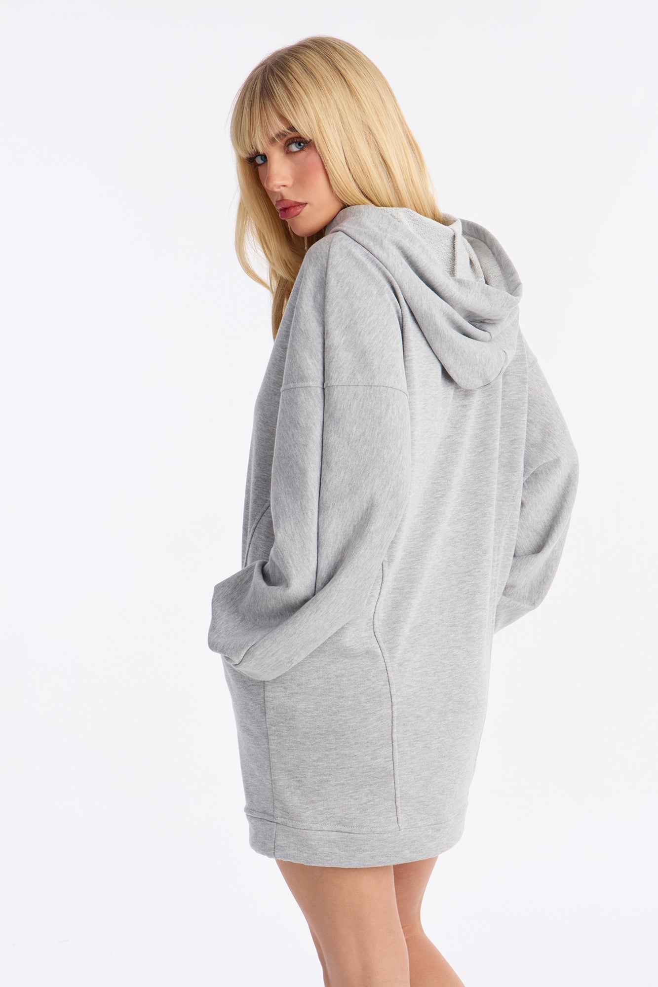 Run This Town Hoodie Sweatshirt Mini Dress - Heather Grey