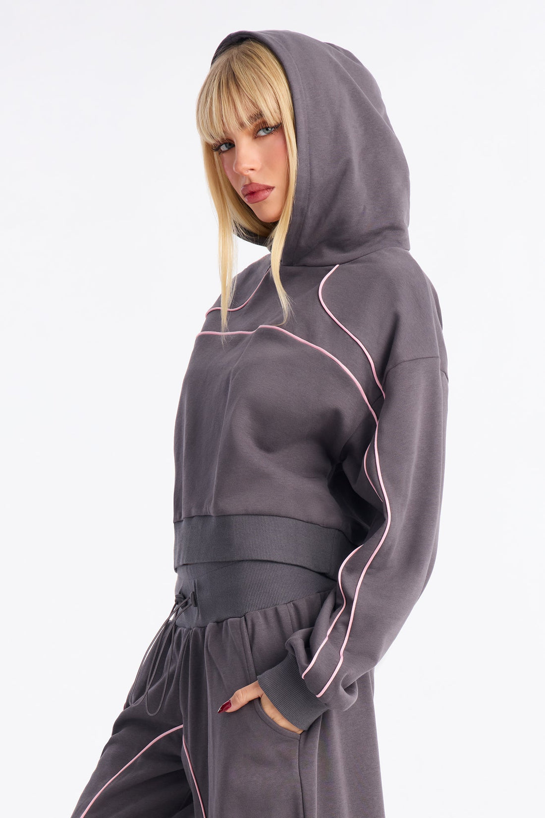 Cool Girl Oversized Hoodie Pant Set - Charcoal
