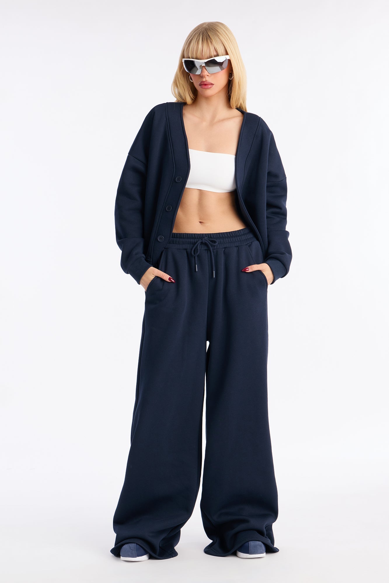 Comfort Season Fleece Wide Leg Pant - Navy