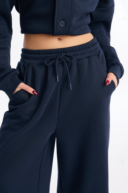 Comfort Season Fleece Wide Leg Pant - Navy