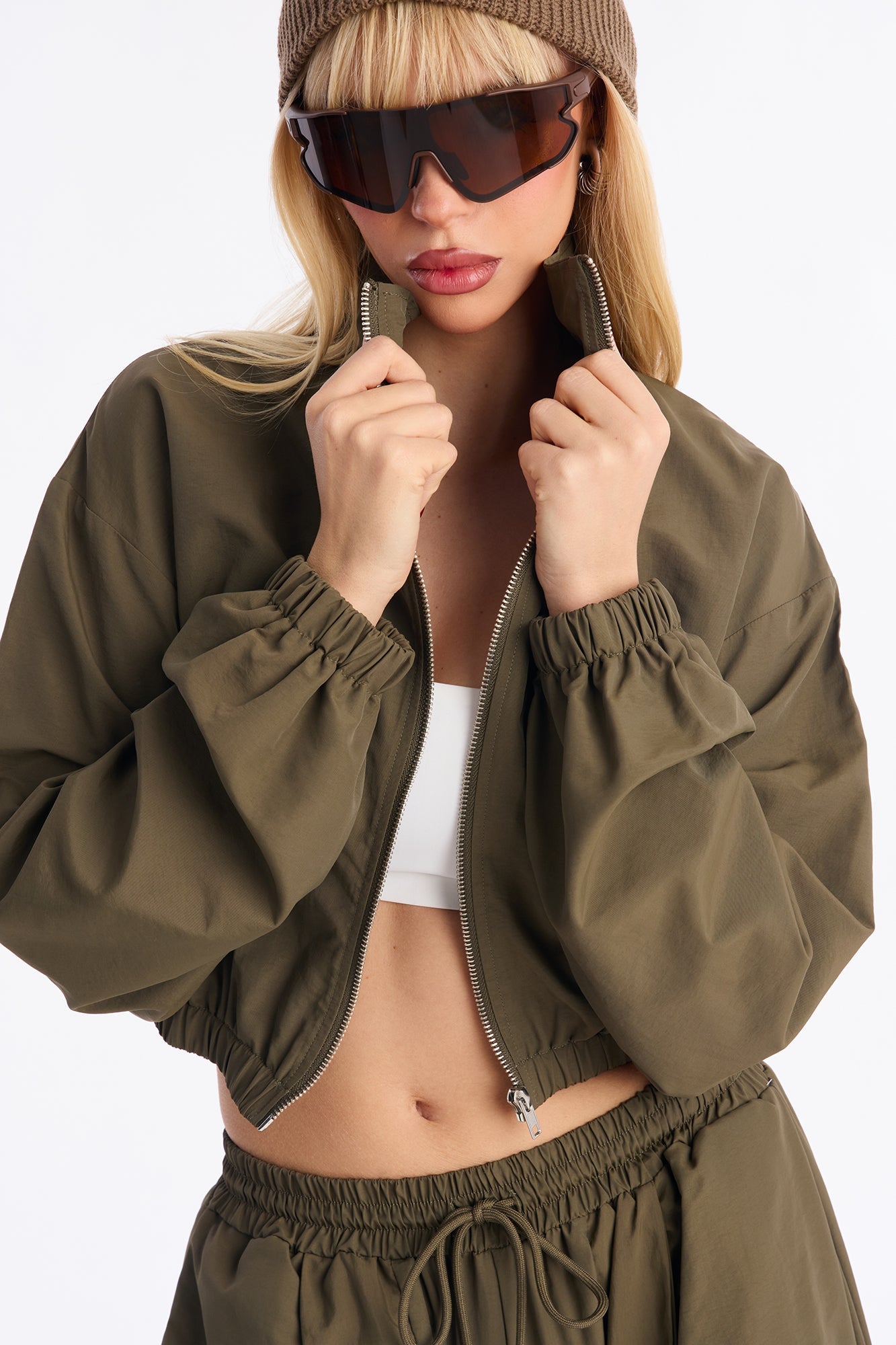 Midnight Drift Extreme Wide Leg Windbreaker Set - Olive