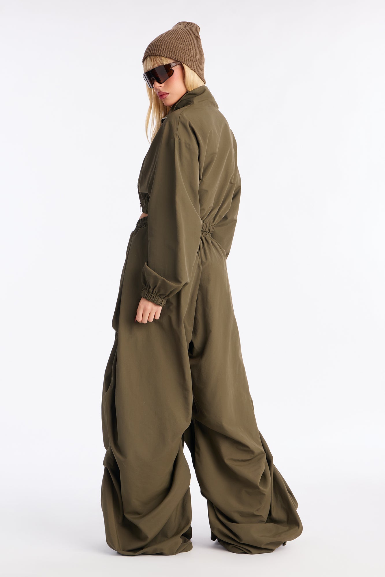 Midnight Drift Extreme Wide Leg Windbreaker Set - Olive
