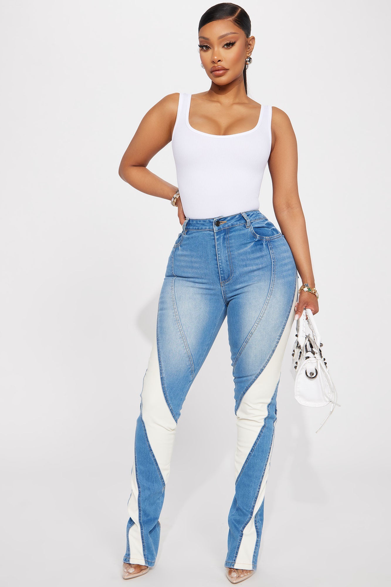 Stepping Up Split Hem Skinny Jeans - Medium Wash