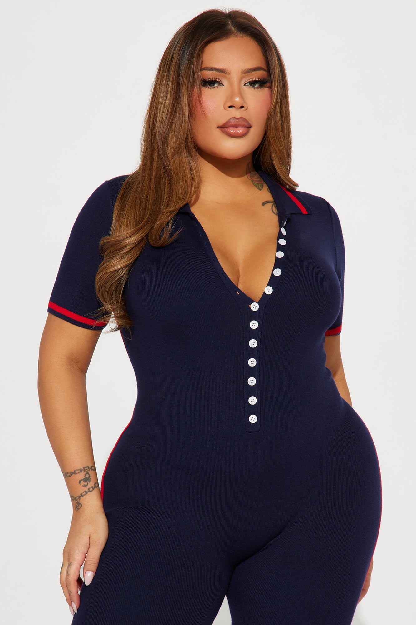 Tessa Knit Jumpsuit - Navy/combo