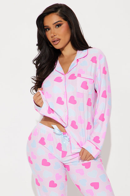 Love You Too PJ Pant Set - Pink/combo