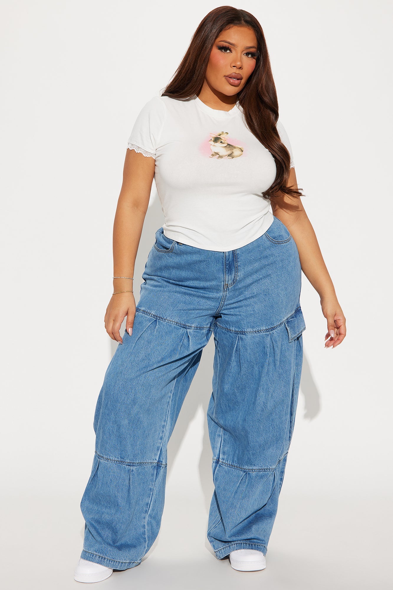 Caro Elastic Waist Wide Leg Jeans - Medium Wash