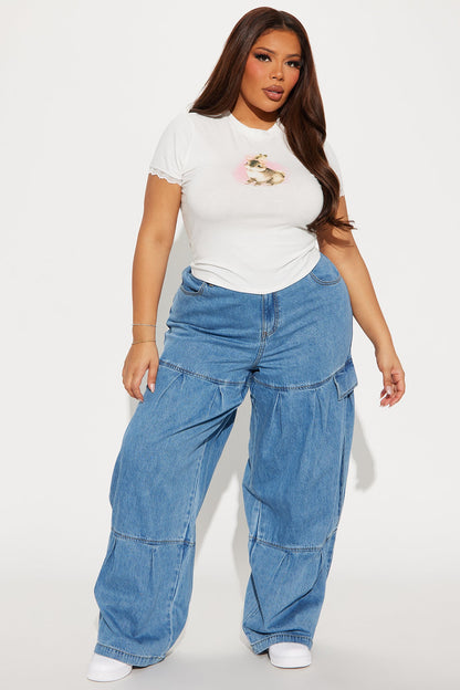 Caro Elastic Waist Wide Leg Jeans - Medium Wash