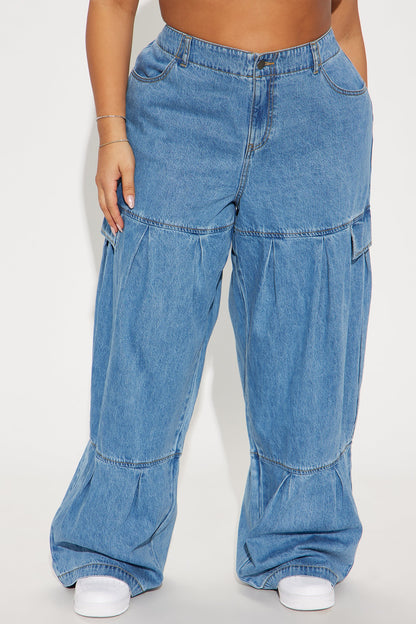 Caro Elastic Waist Wide Leg Jeans - Medium Wash