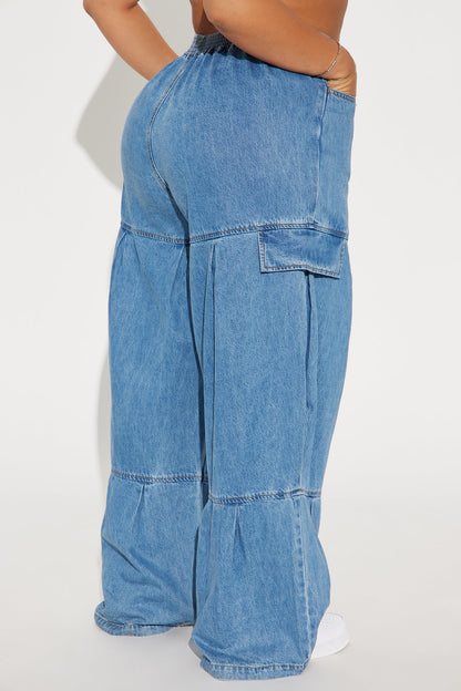 Caro Elastic Waist Wide Leg Jeans - Medium Wash