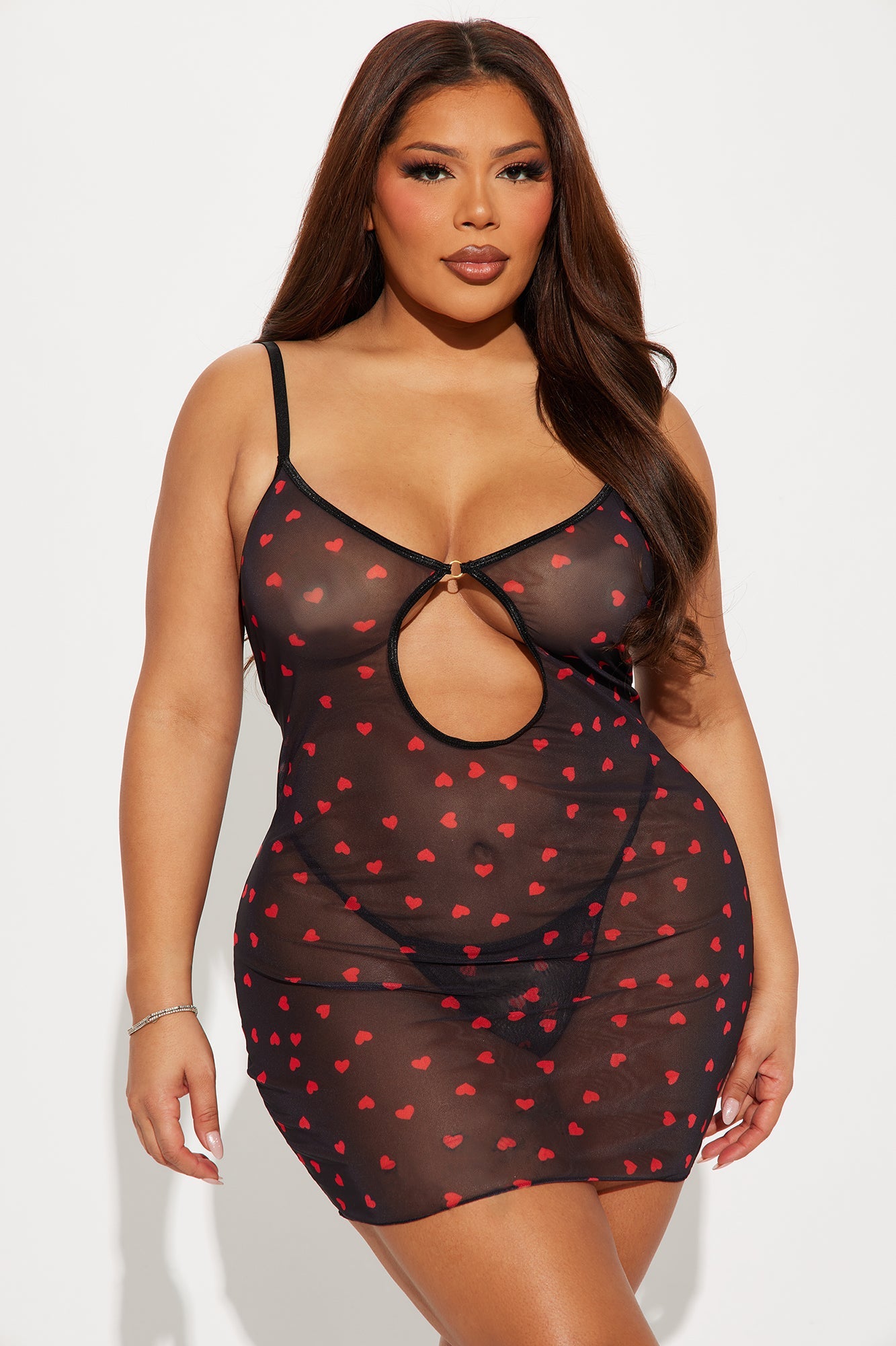 Monica Heart Throb Mesh Chemise - Black/Red