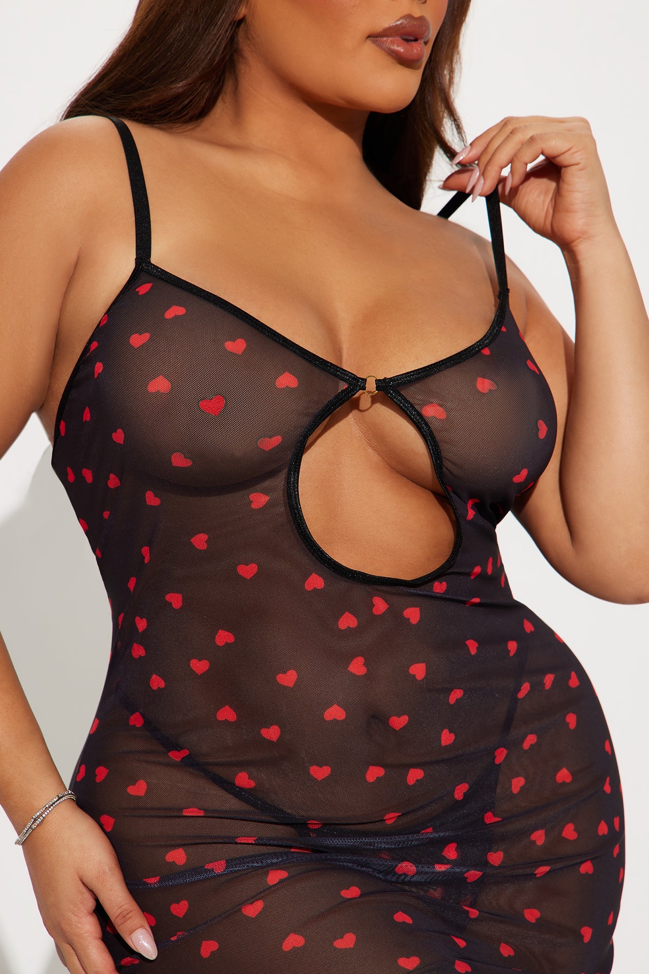 Monica Heart Throb Mesh Chemise - Black/Red