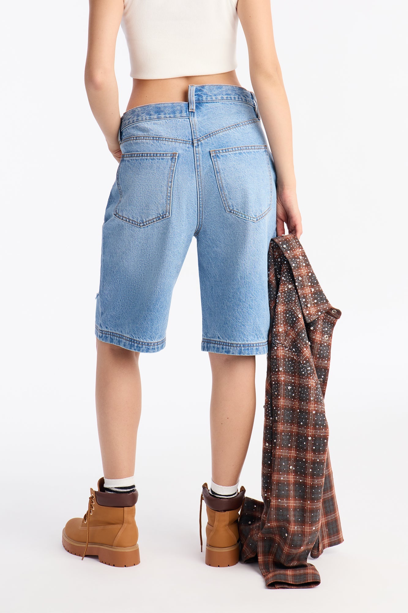 Elsie Crossover Denim Jorts - Medium Wash