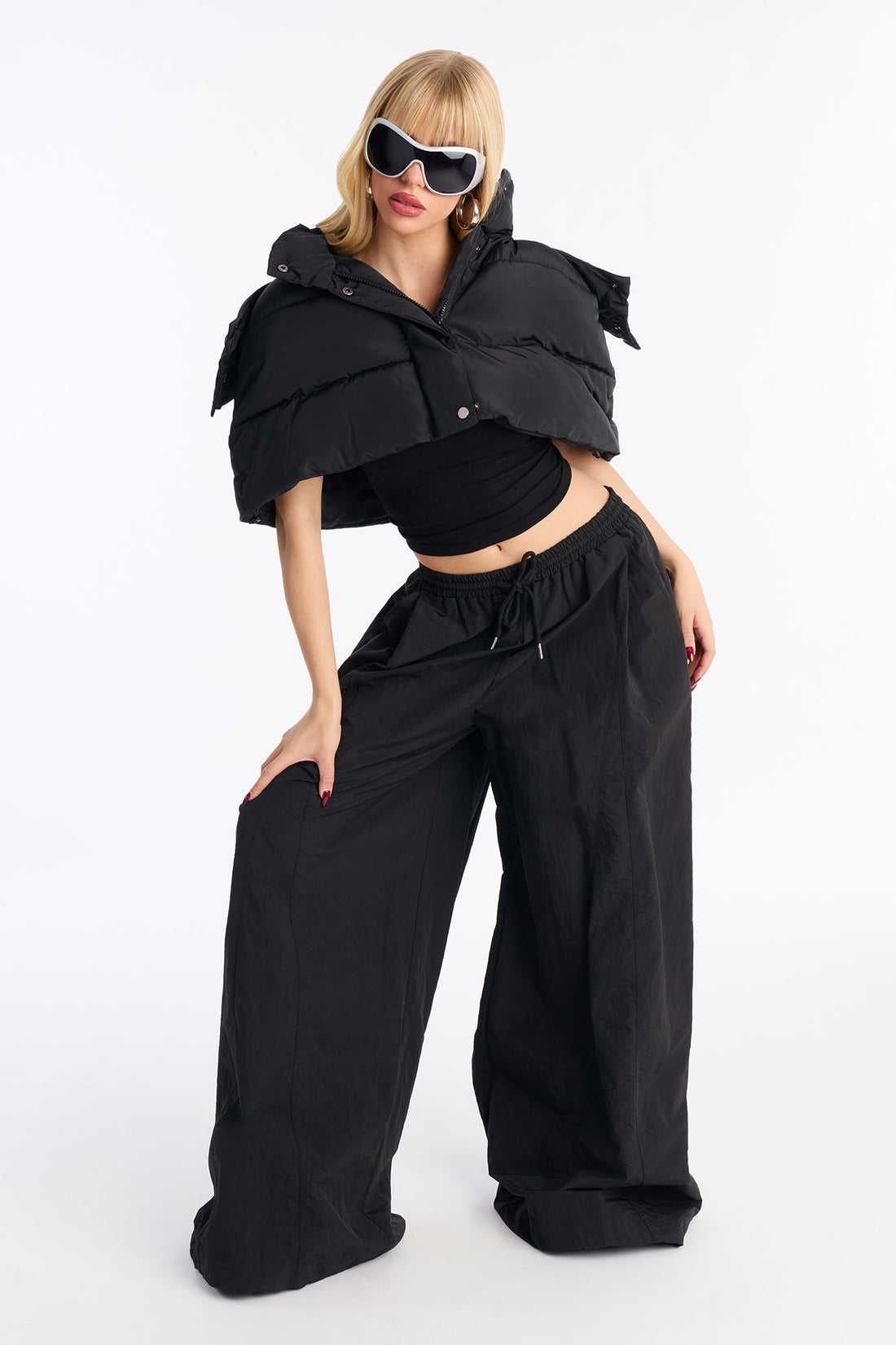Static Energy Super Wide Leg Windbreaker Pant 33″ - Black