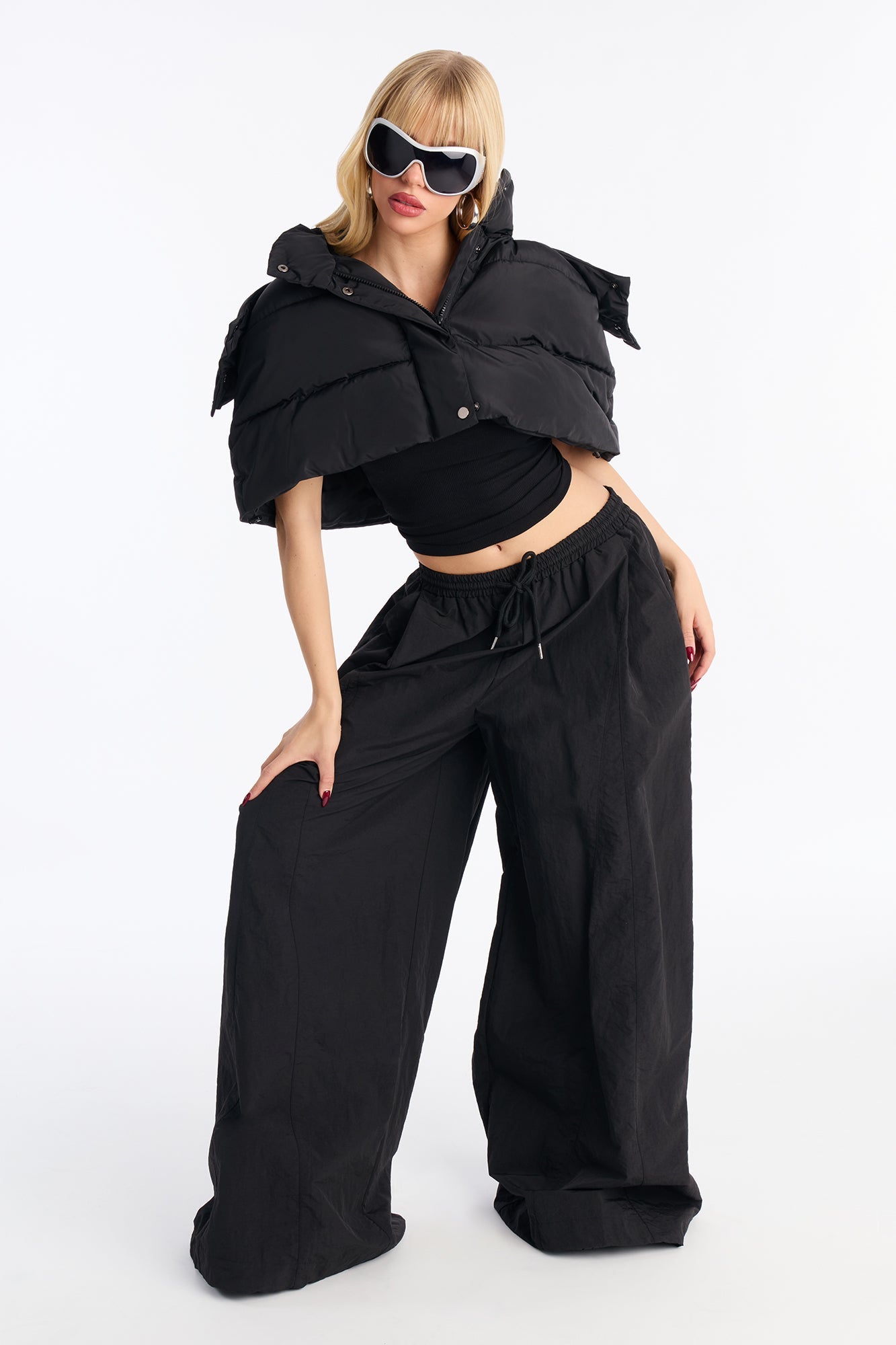 Static Energy Super Wide Leg Windbreaker Pant 33″ - Black