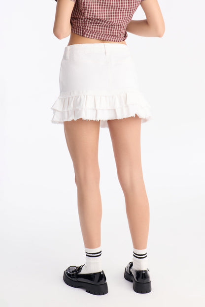 The Sweetest Denim Ruffle Hem Mini Skirt - White