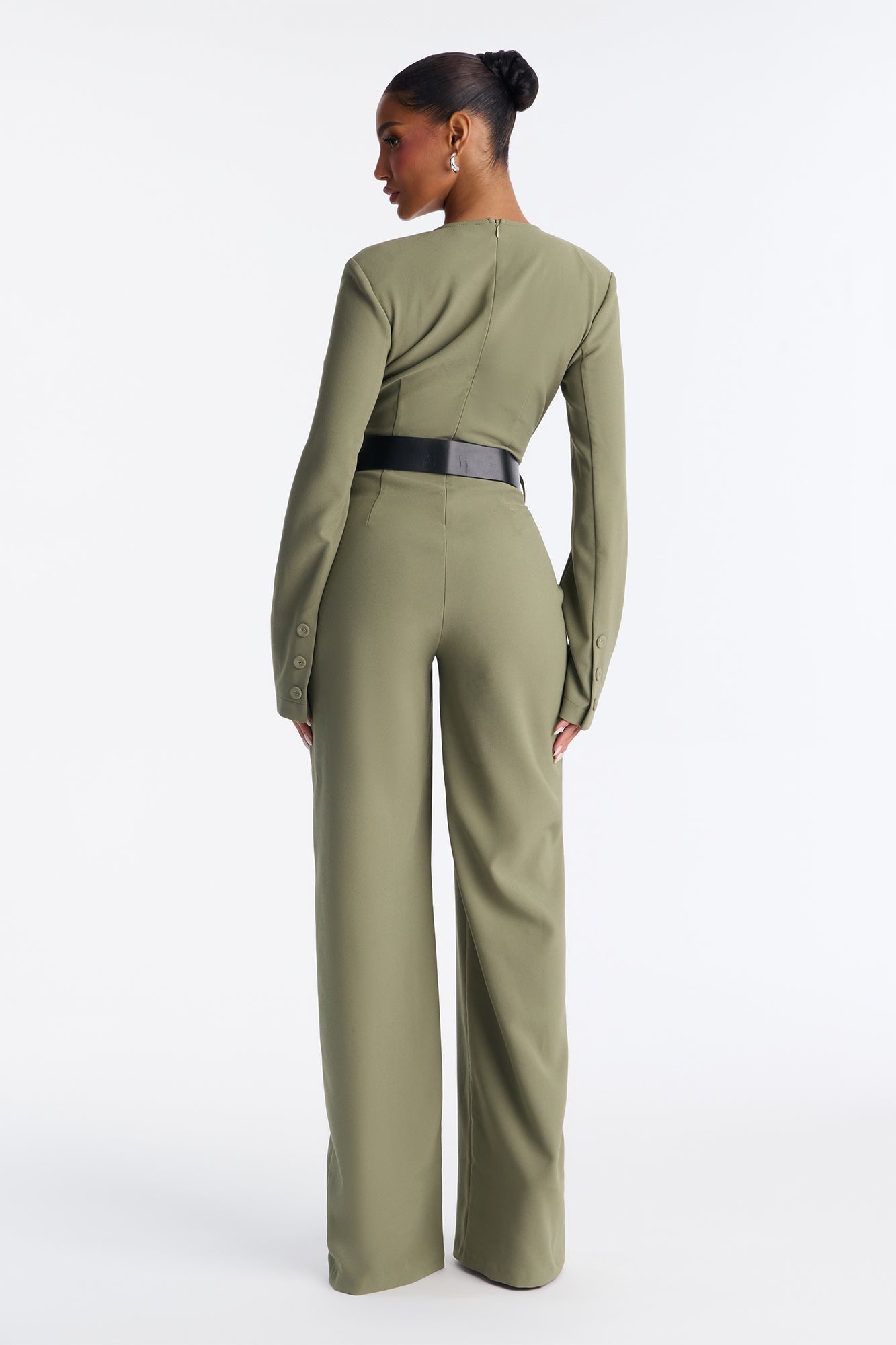 Buckle Up Crepe Belted Jumpsuit - Olive