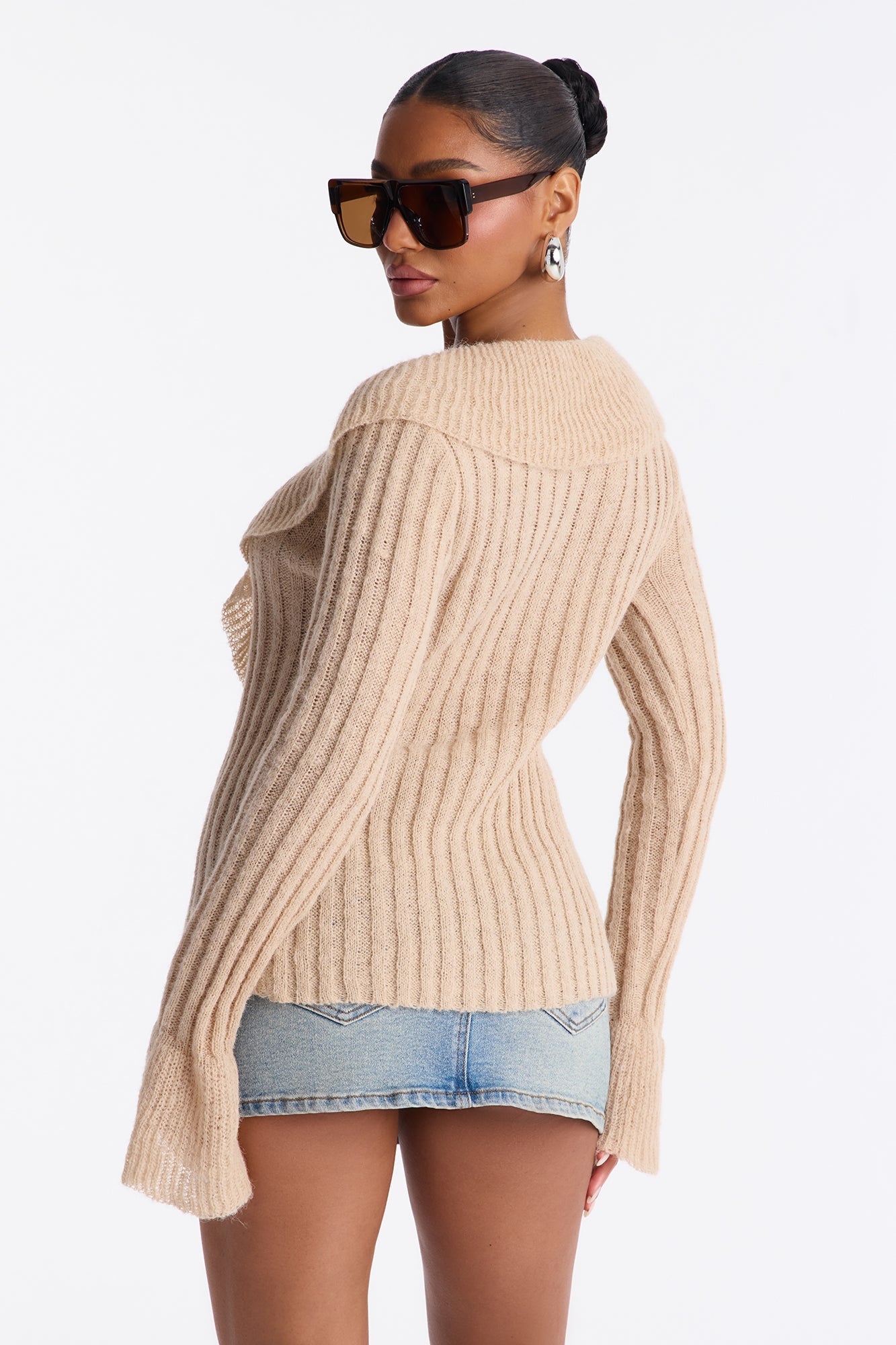 Nessa Ruffle Tie Front Cardigan - Stone