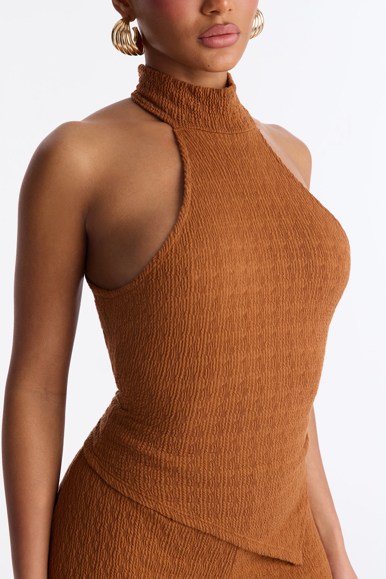 Gabriella Textured Asymmetrical Pant Set - Cognac