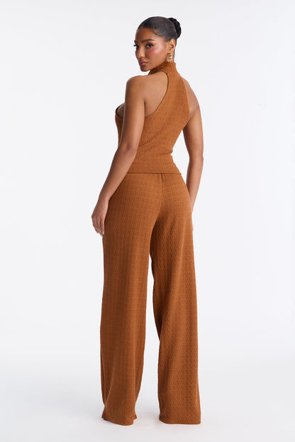 Gabriella Textured Asymmetrical Pant Set - Cognac