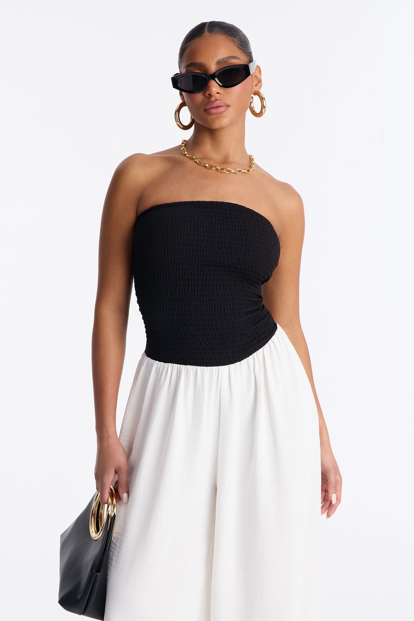 Megan Contrast Trim Balloon Wide Leg Jumpsuit - Black
