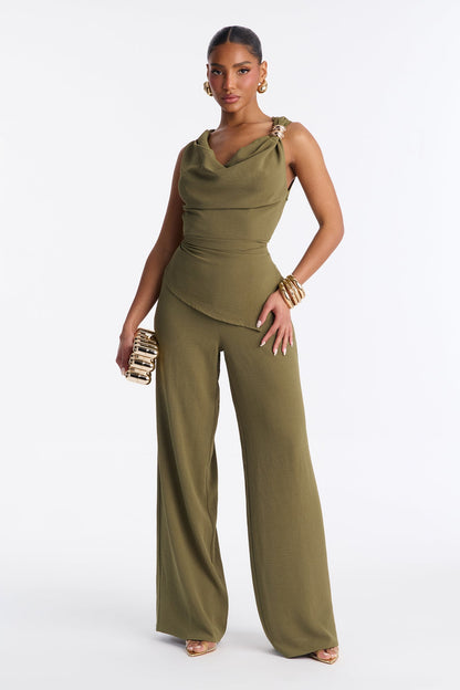Danielle Off Shoulder Pant Set - Olive
