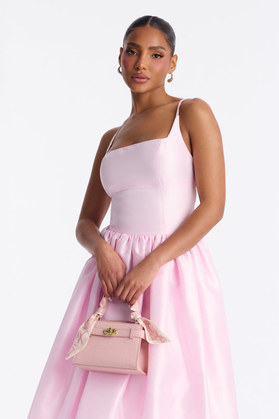 Nicole Corset Satin Midi Dress - Pink