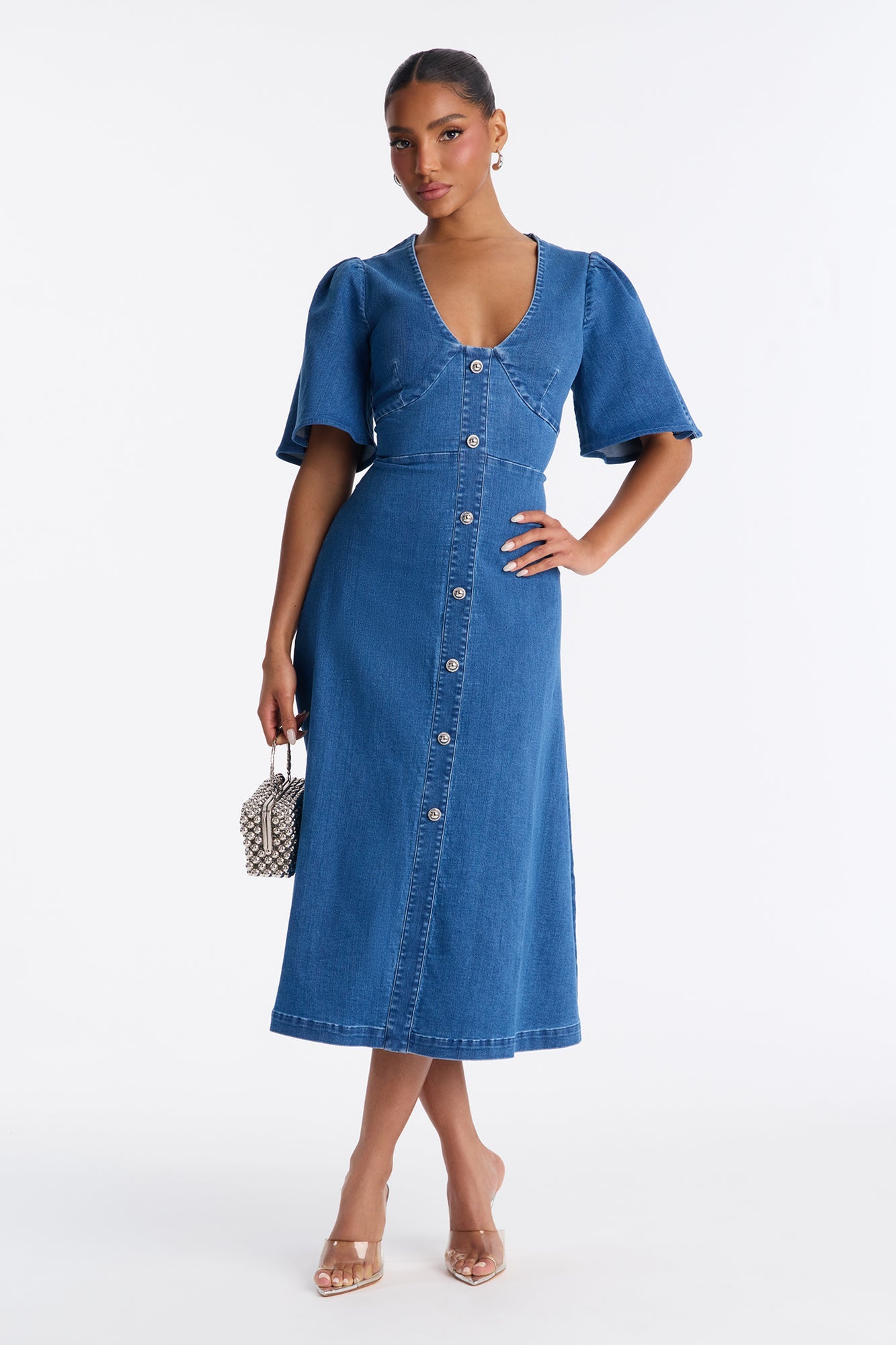 Aliza Denim Midi Dress - Medium Wash