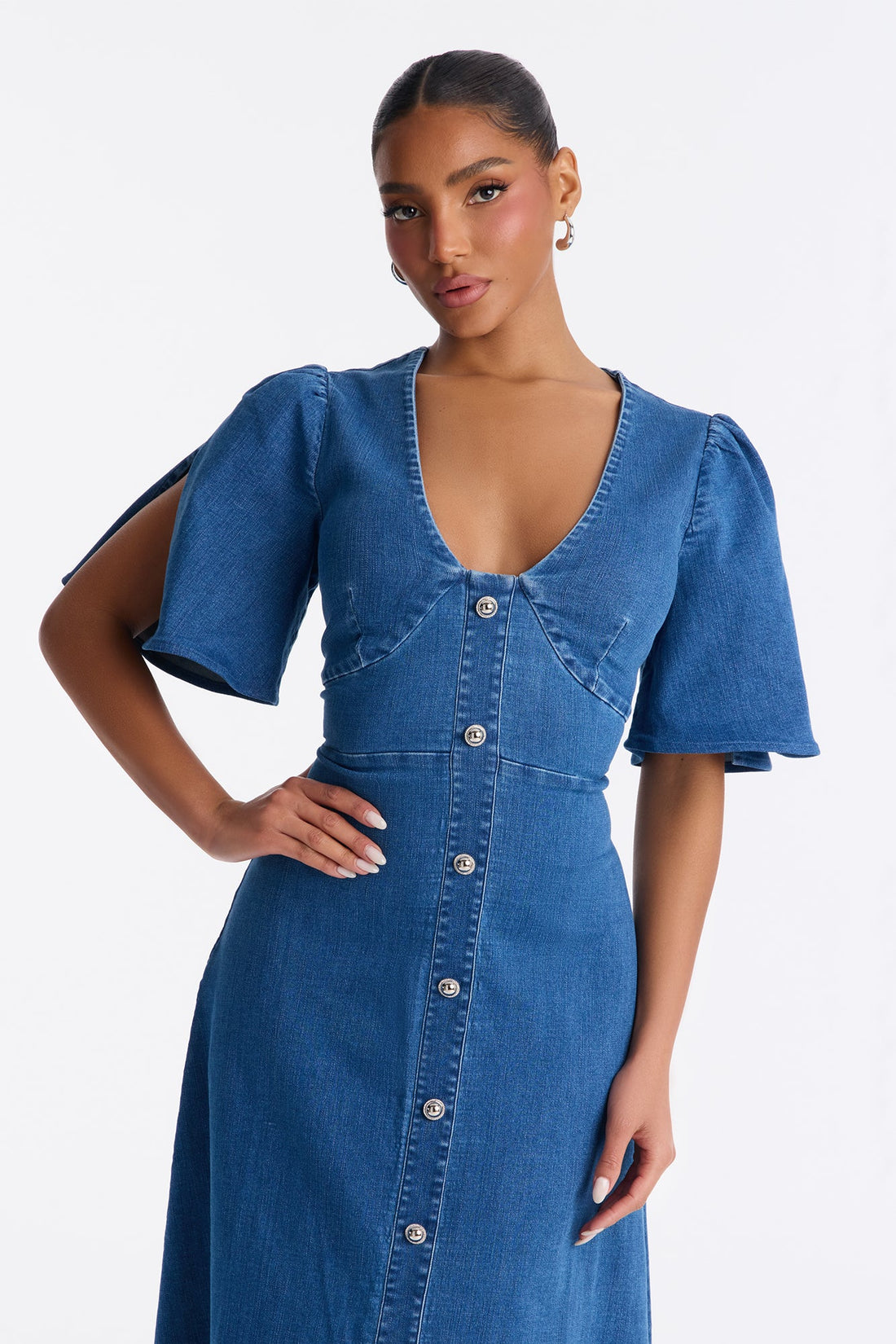 Aliza Denim Midi Dress - Medium Wash