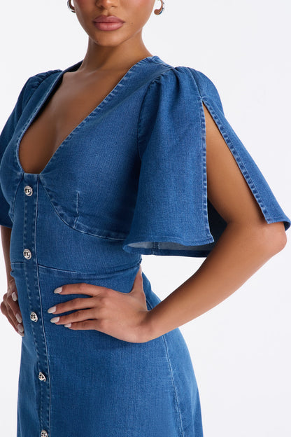 Aliza Denim Midi Dress - Medium Wash
