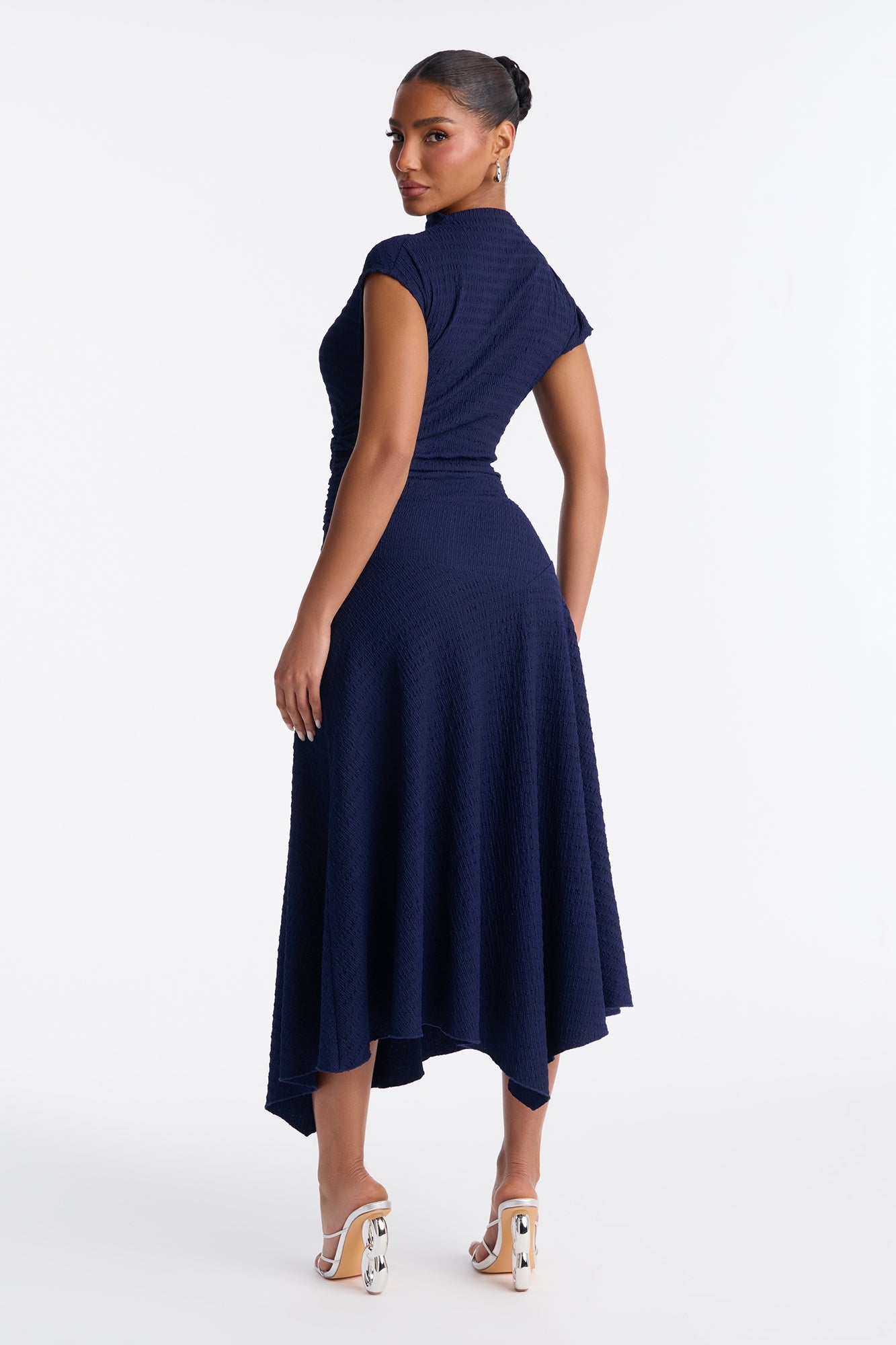 Kalina Textured Midi Dress - Navy